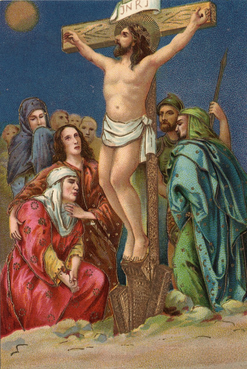 Křížová cesta - via crucis - Křížová cesta: ukřižování, 12. zastavení, Ježíš umírá na kříži Chromolitografie Soukromá sbírka od Unbekannt
