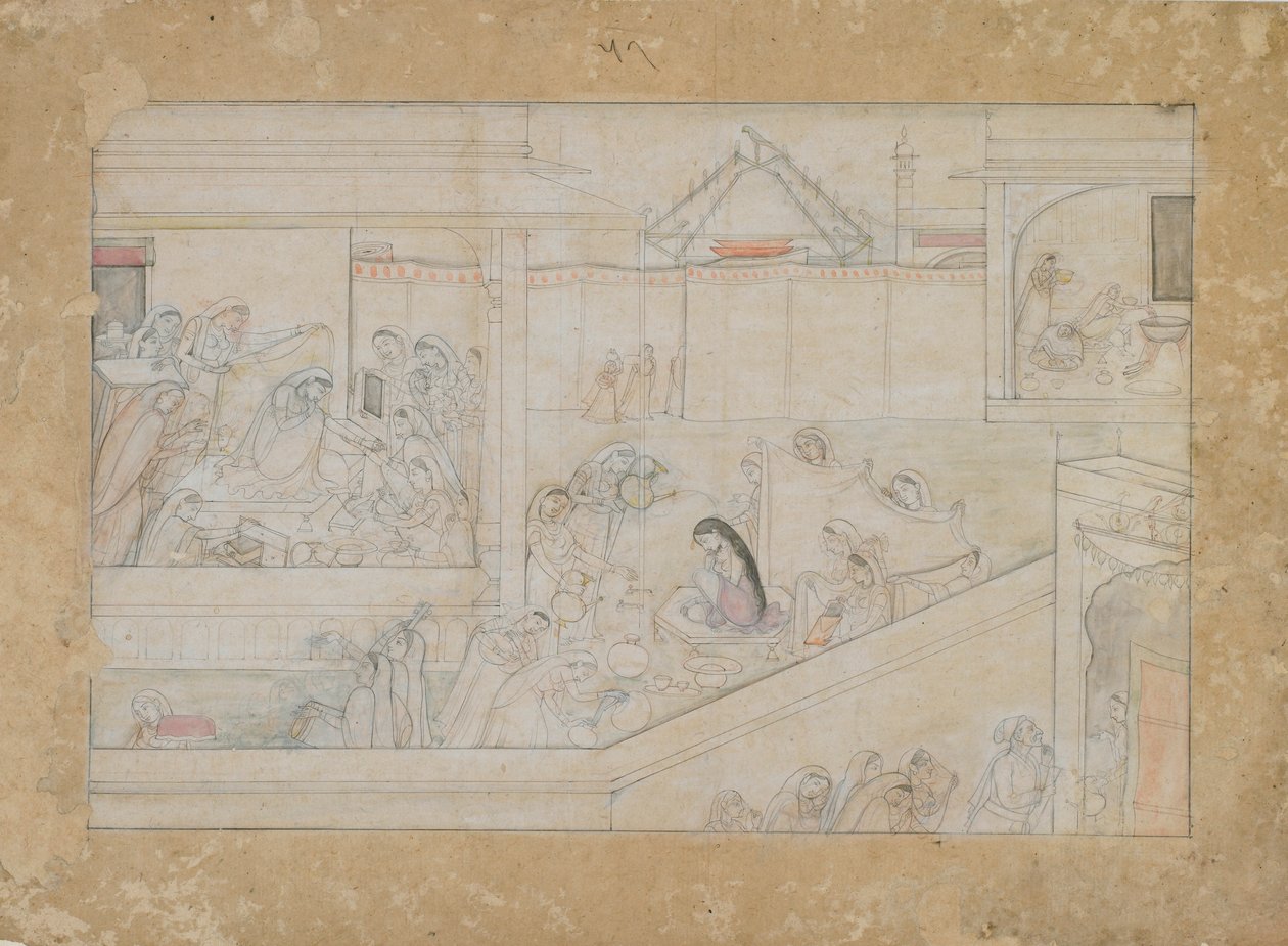 Svatební přípravy: folio ze série Nala-Damayanti, 1775-1800. od Unbekannt