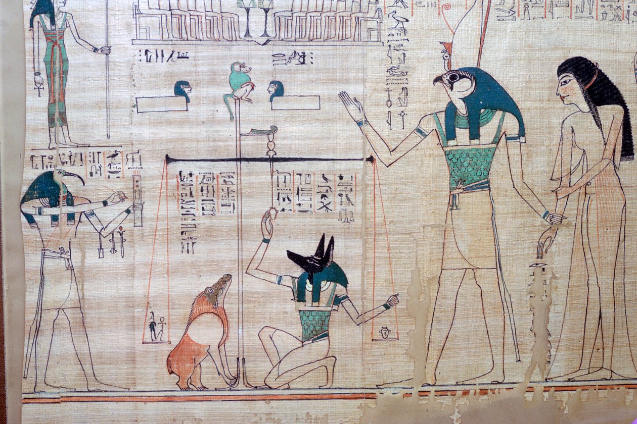 Vážení srdce zesnulého proti peříčku pravdy z egyptské knihy Dea od Unbekannt