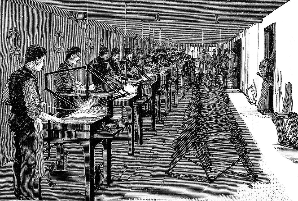 Svařování rámů jízdních kol v americké továrně, 1900 od Unbekannt