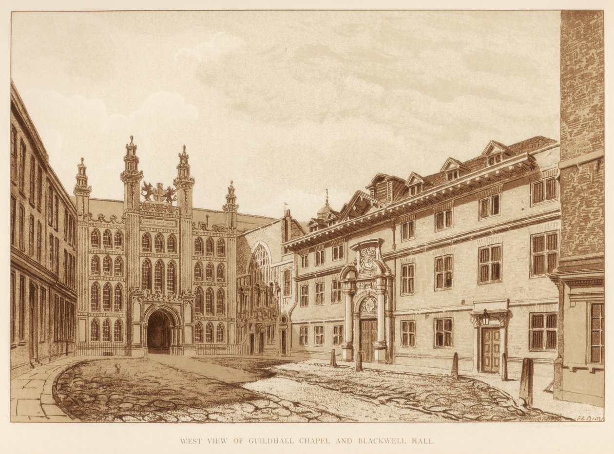 Západní pohled na Guildhall Chapel a Blackwell Hall, City of London, 1886 od Unbekannt