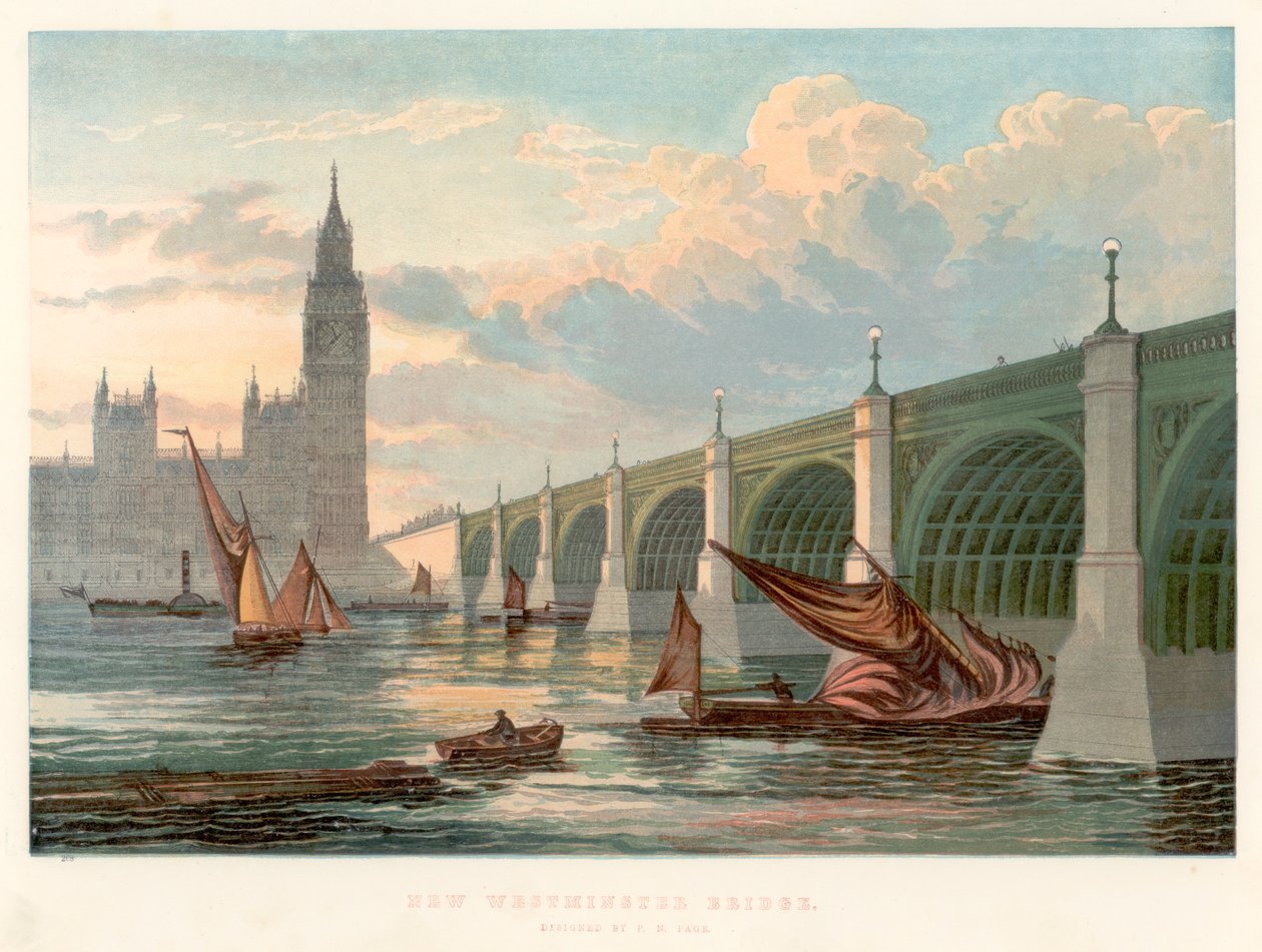 Westminster Bridge, Londýn, při pohledu z jižního břehu Temže, 1858 od Unbekannt