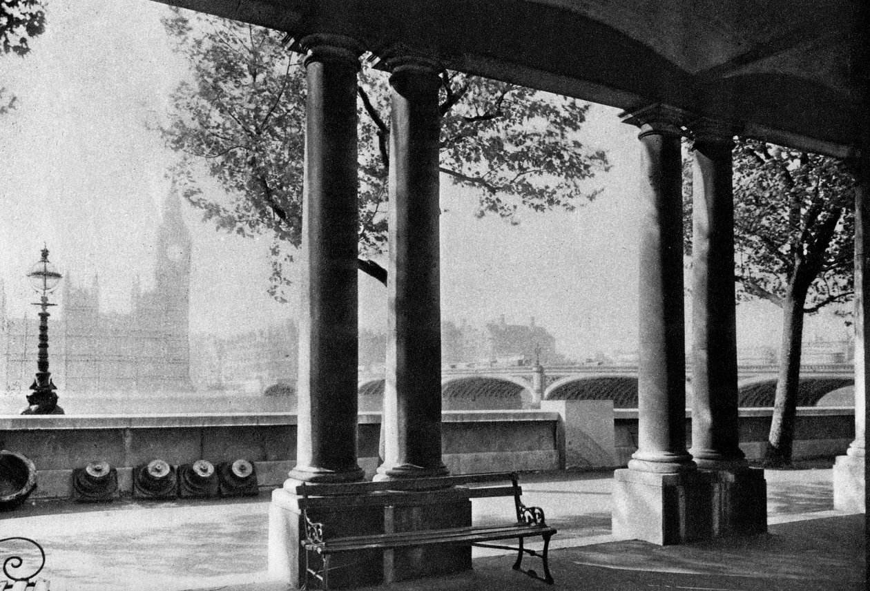 Westminsterský most a Big Ben z terasy nemocnice St Thomass, 1926-1927 od Unbekannt