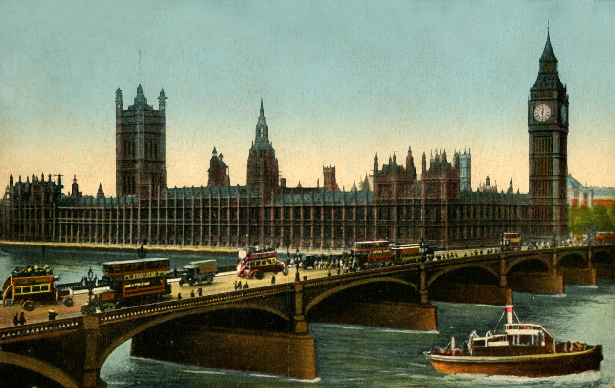 Westminsterský most a budovy parlamentu, Londýn, c1910. od Unbekannt