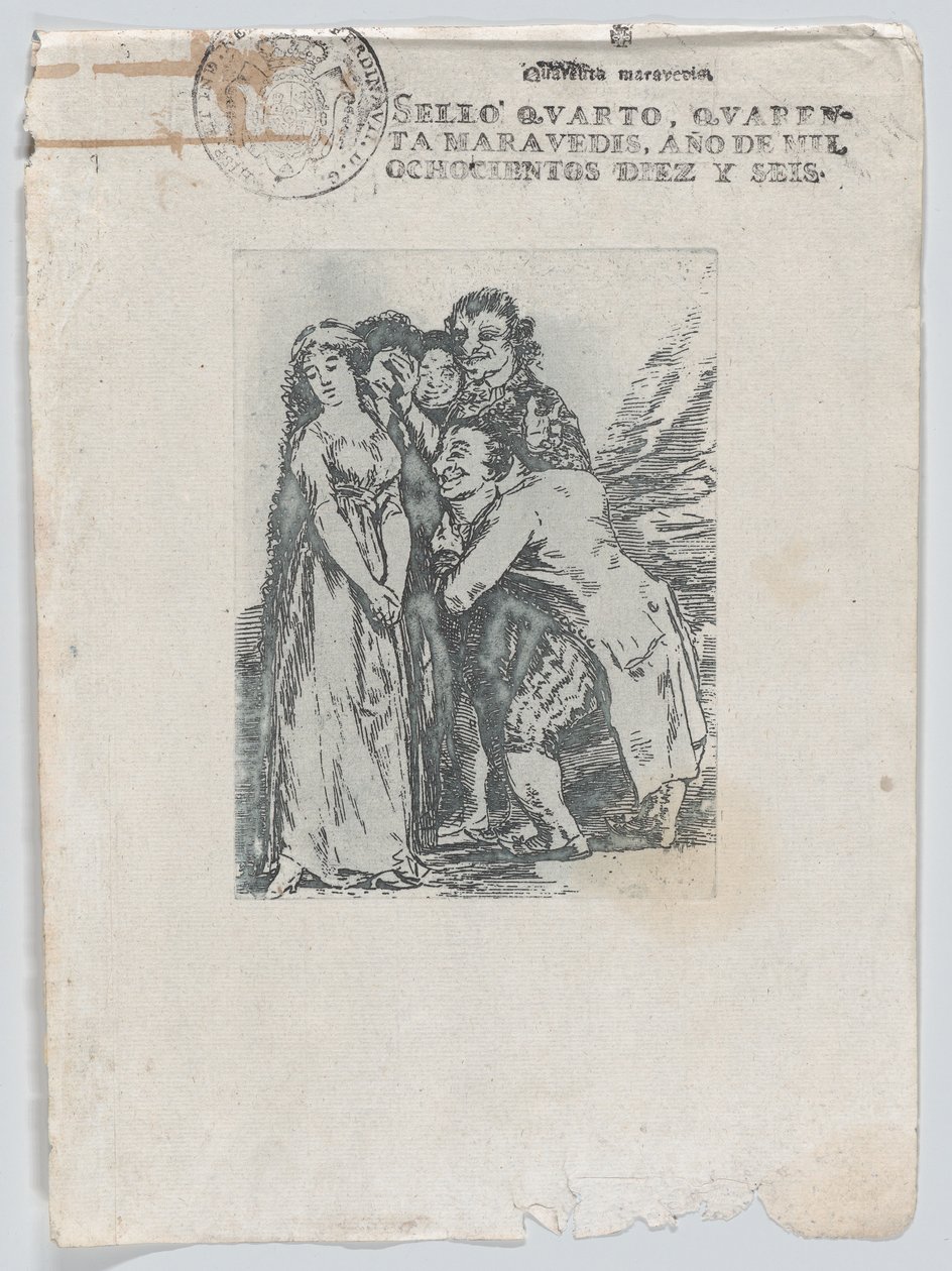 Jaká oběť“, mladá žena obklopená skupinou mužů, mezi něž patří i její fi..., po roce 1816. od Unbekannt