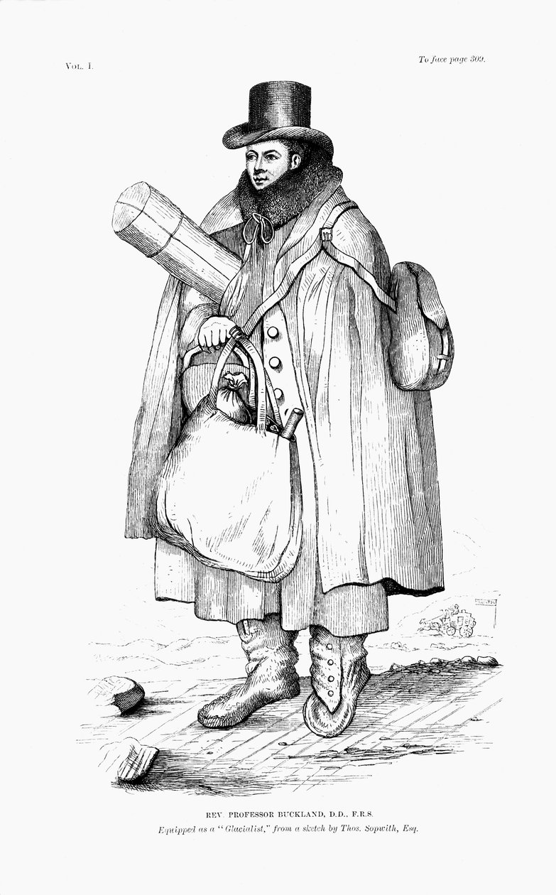 William Buckland, geolog, paleontolog a kněz, vybavený k průzkumu ledovce, 1875 od Unbekannt