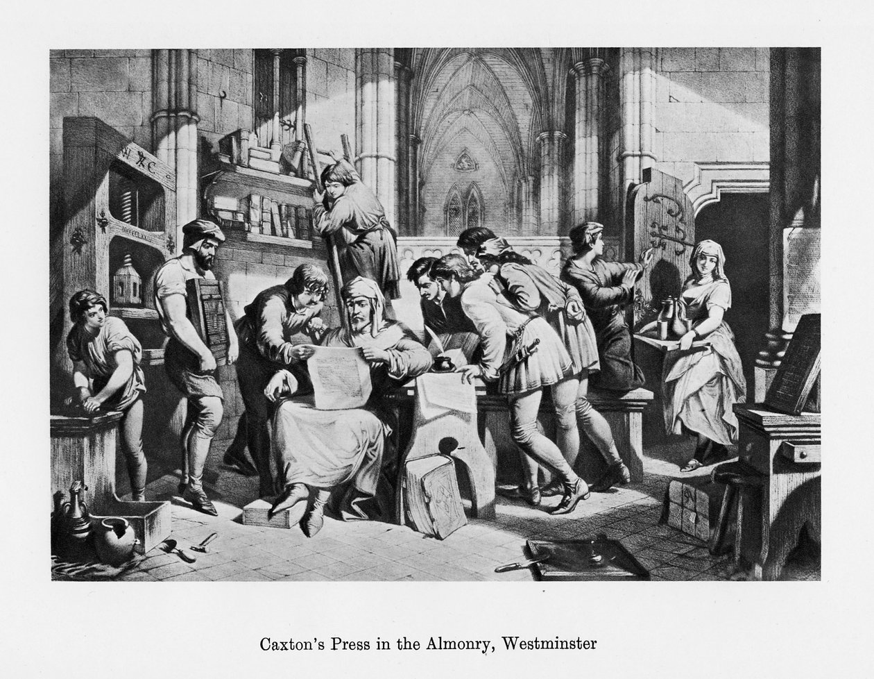 William Caxtons lis v Almonry, Westminster, 15. století, 19. století od Unbekannt