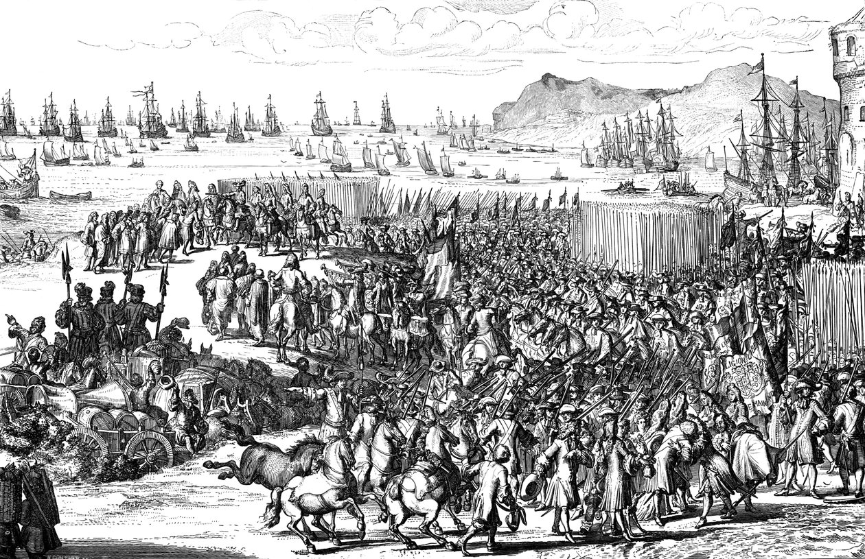 Vilém Oranžský přistává se svou armádou v Torbay, Devon, 5. listopadu 1688 od Unbekannt