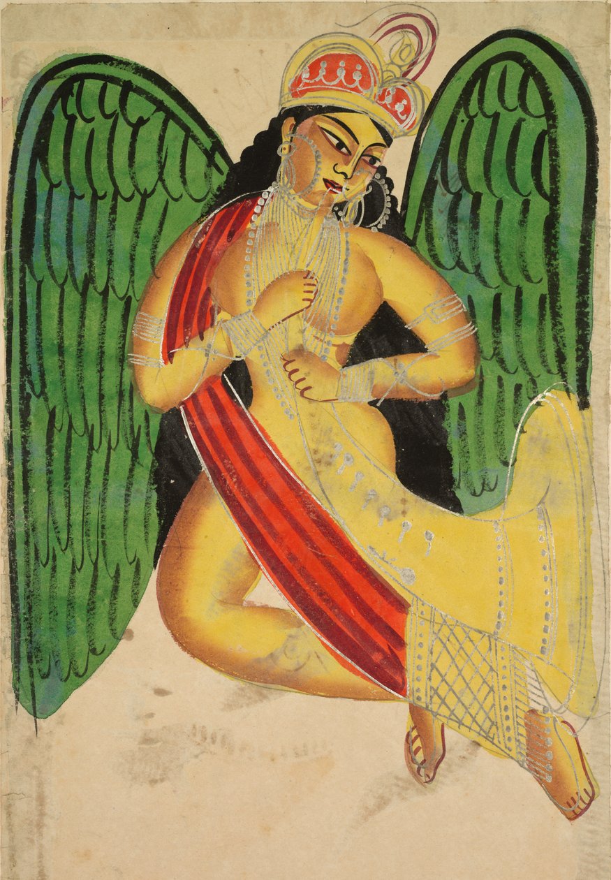 Okřídlená Apsara s rohem, 19. století. od Unbekannt