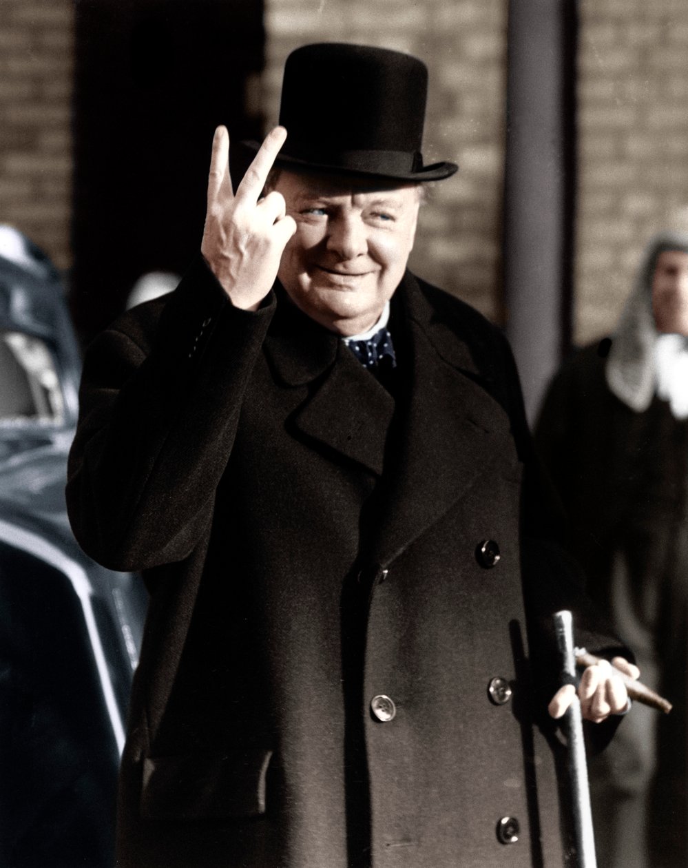Winston Churchill vyrábí svůj slavný znak V jako vítězství, 1942 od Unbekannt