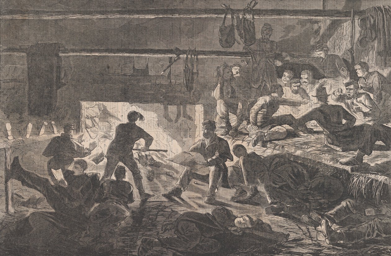 Zimní ubikace v táboře - Uvnitř chaty Harperův týdeník, sv. VII, 24. ledna 1863. od Unbekannt