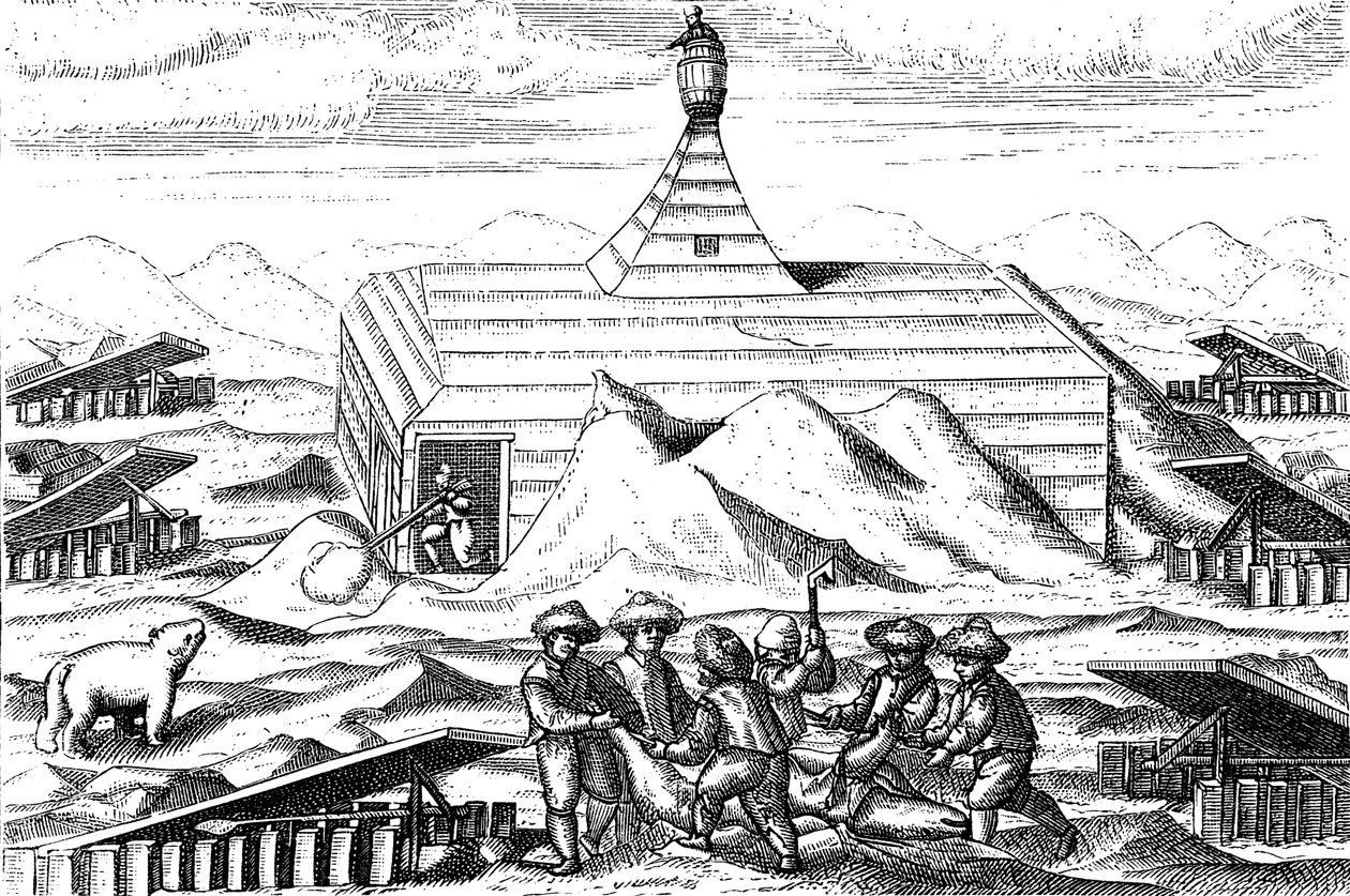 Zimní prostory expedice Willema Barentse do Arktidy, 1596-1597 od Unbekannt