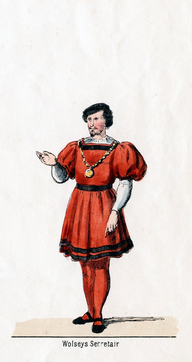 Wolseys sekretářka, návrh kostýmů pro Shakespearovu hru, Jindřich VIII., 19. století od Unbekannt