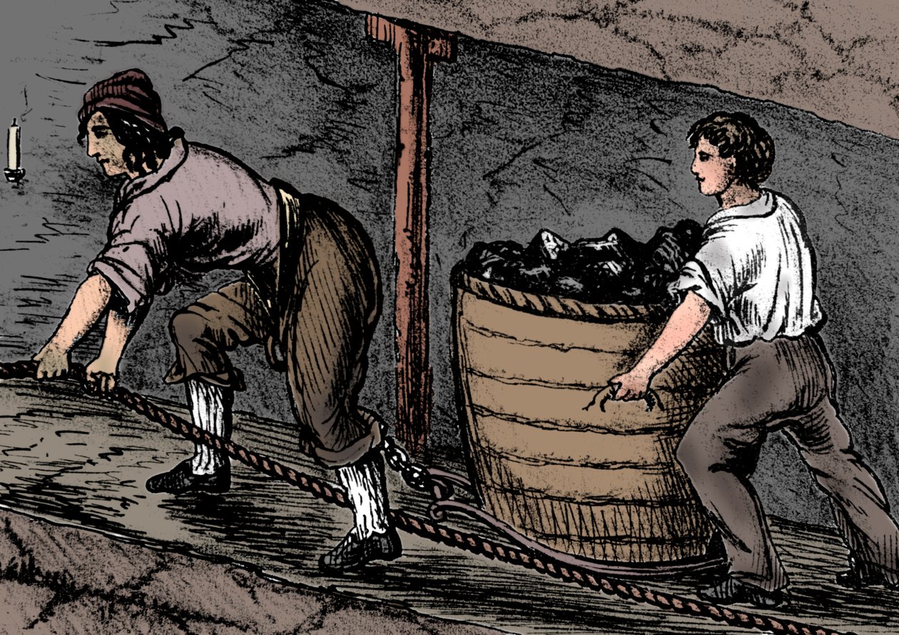 Žena a chlapec pracující v uhelném dole, Bolton, Lancashire, 1848 od Unbekannt