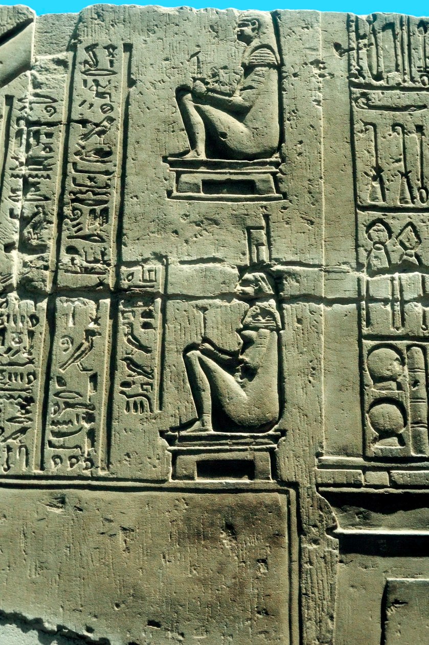 Žena v porodním křesle, reliéf starověkého egyptského vápence z Kawm Umbu od Unbekannt