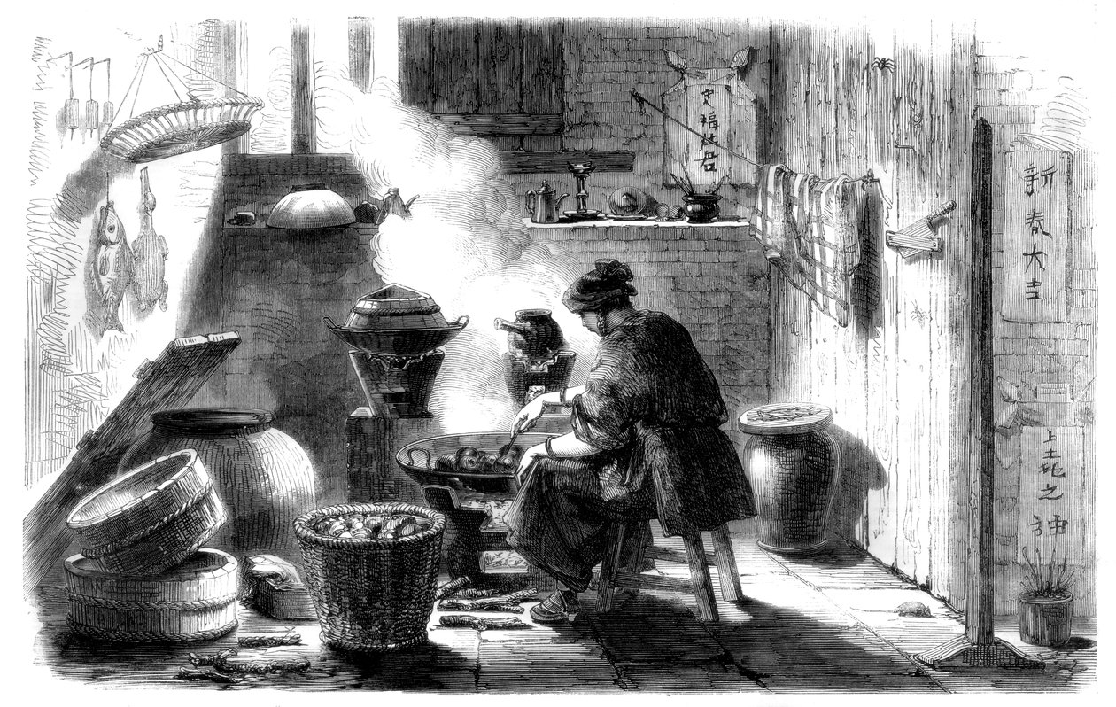 Žena připravuje koláče na čínský Nový rok, 1861 od Unbekannt