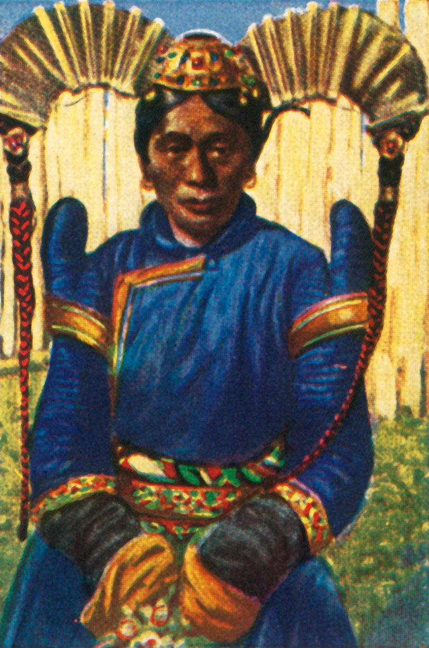 Žena s tradiční čelenkou, Mongolsko, c1928. od Unbekannt