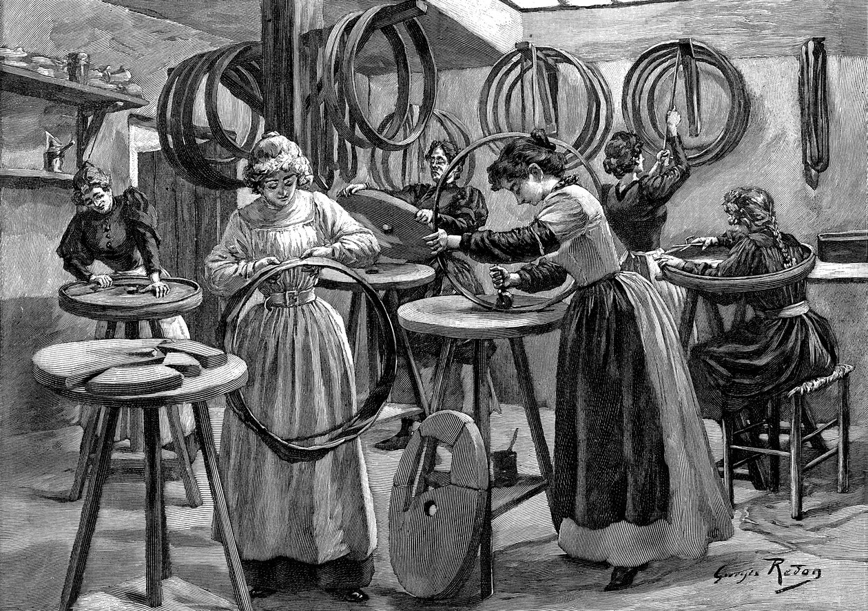 Ženy vyrábějící pneumatiky pro jízdní kola, Francie, 1896 od Unbekannt