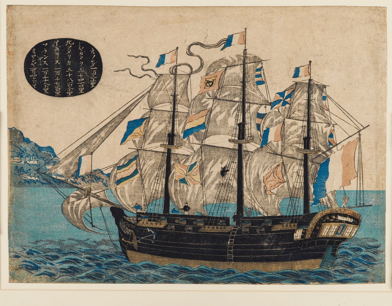 Woodblock print - holandská plachetnice, s vlajkou VOC od Unbekannt