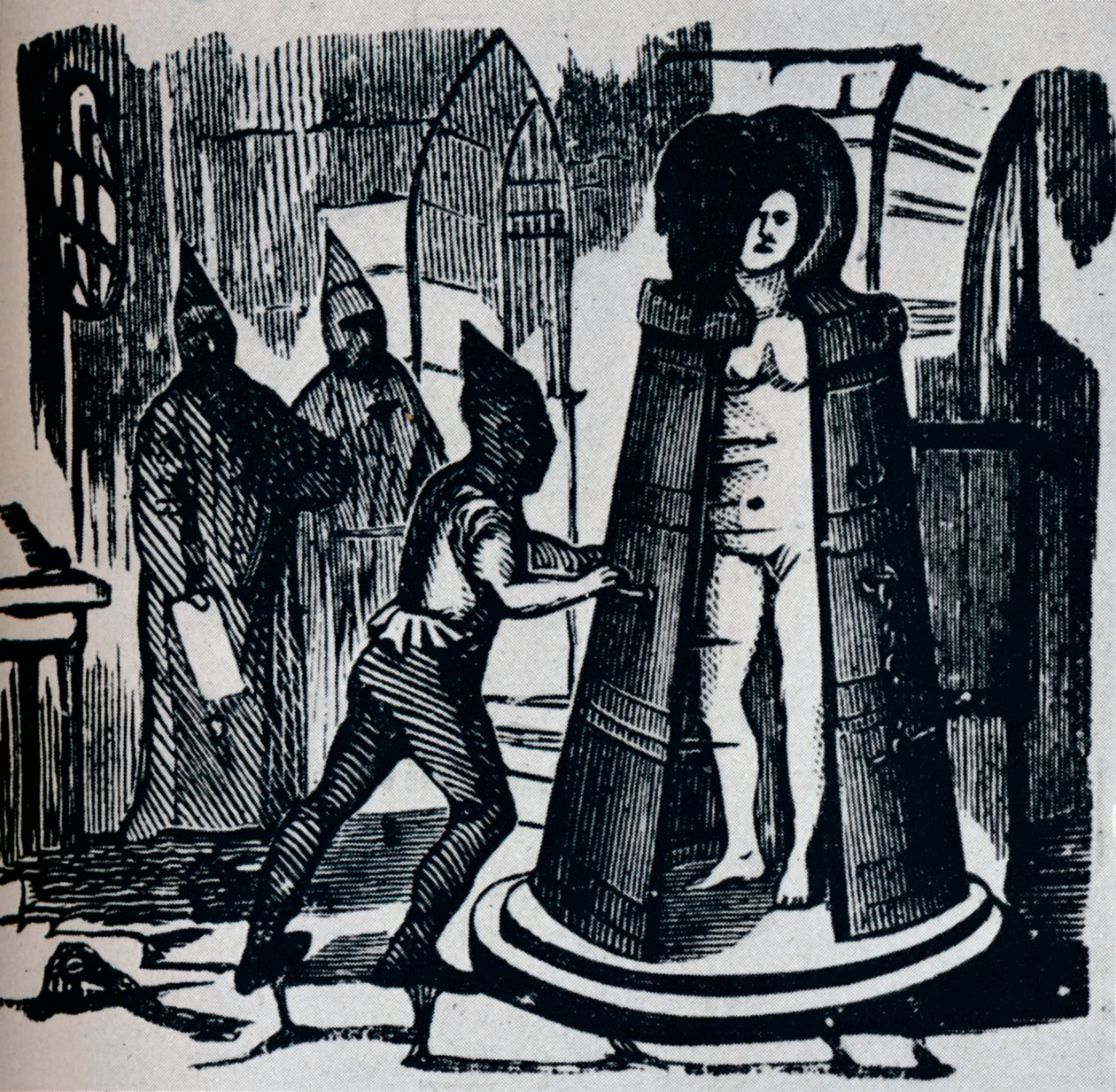 Dřevoryt zobrazující Geuders Iron Maiden v prostředí mučírny, c1870 od Unbekannt