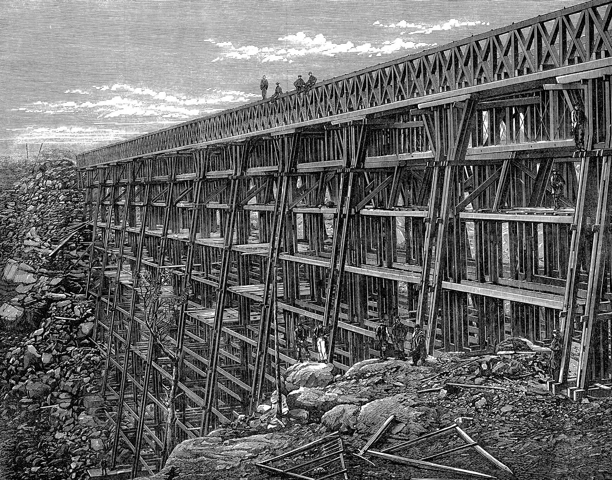 Dřevěný kozlíkový most na Union Pacific Railroad, Dale Creek, Wyoming, USA, 1869 od Unbekannt