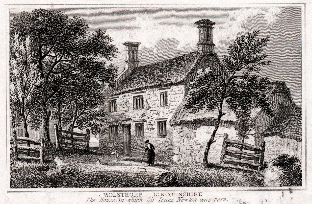 Woolsthorpe Manor, poblíž Granthamu, Lincolnshire, rodiště sira Isaaca Newtona, počátek 19. století od Unbekannt