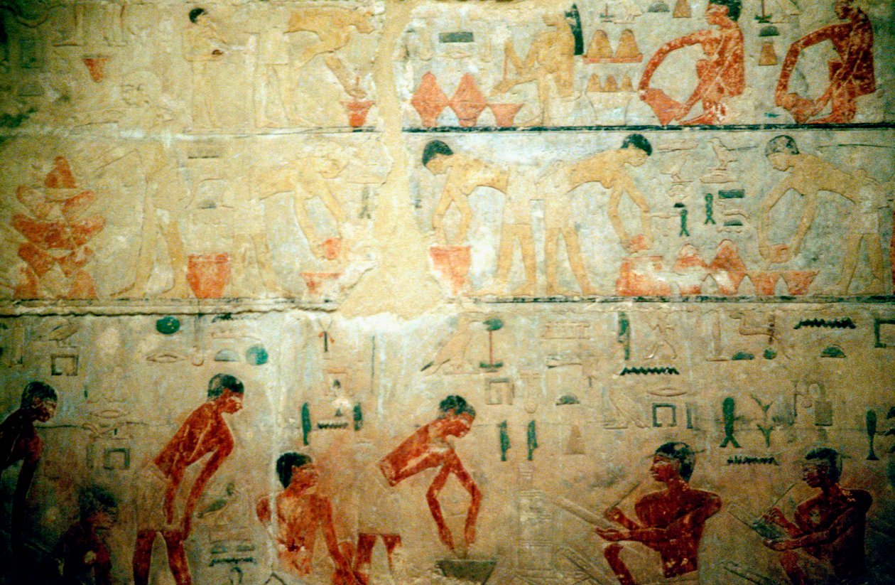 Pracovní život ve starověkém Egyptě, nástěnná malba z hrobky řemeslníků v Sakkáře od Unbekannt