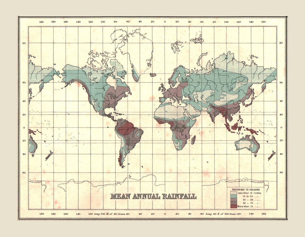 Mapa světa zobrazující průměrné roční srážky, 1902. od Unbekannt