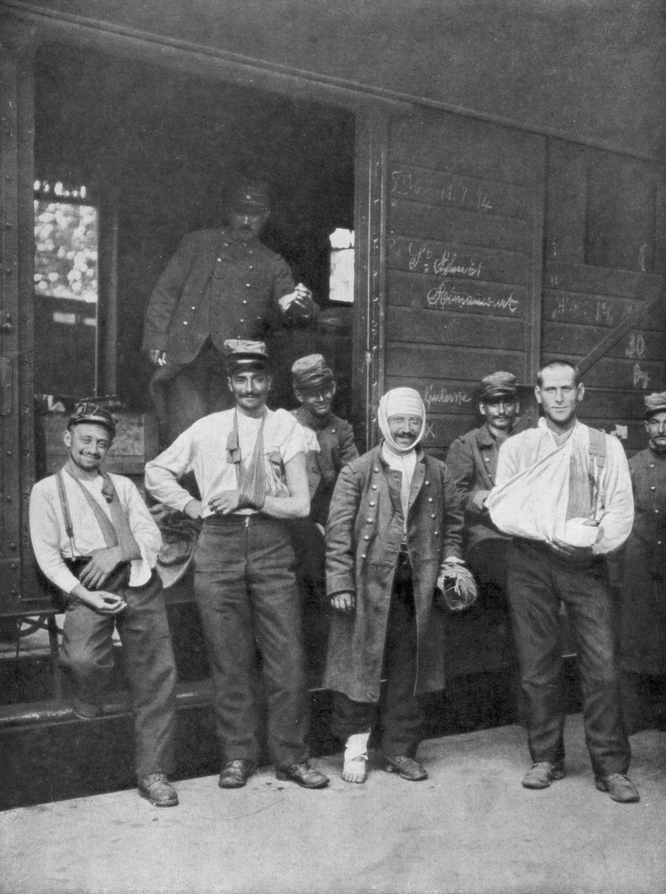 Zranění francouzští vojáci na cestě do nemocnice vlakem Francie, 1914 od Unbekannt