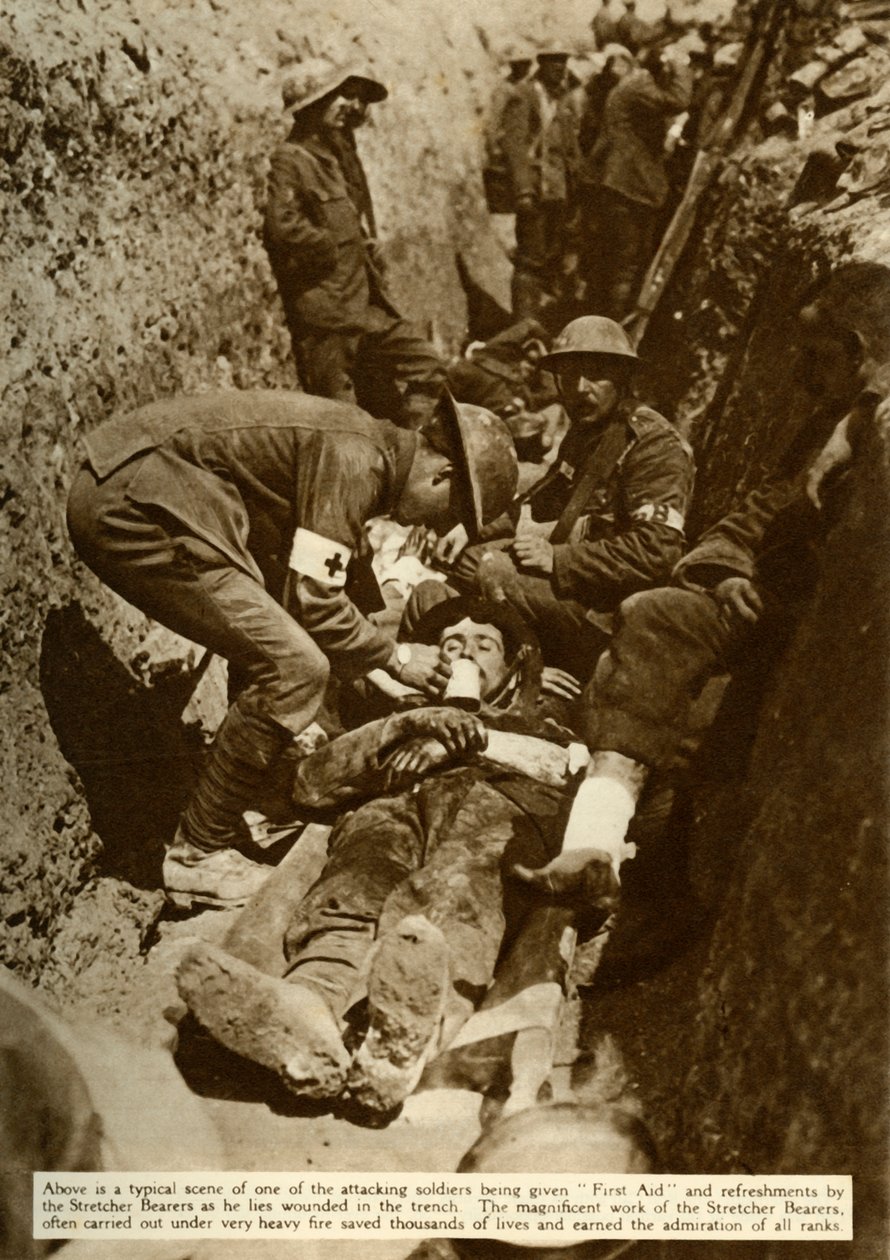 Zraněný voják ošetřovaný v zákopech, bitva na Sommě, první světová válka, 1916, 1935. od Unbekannt