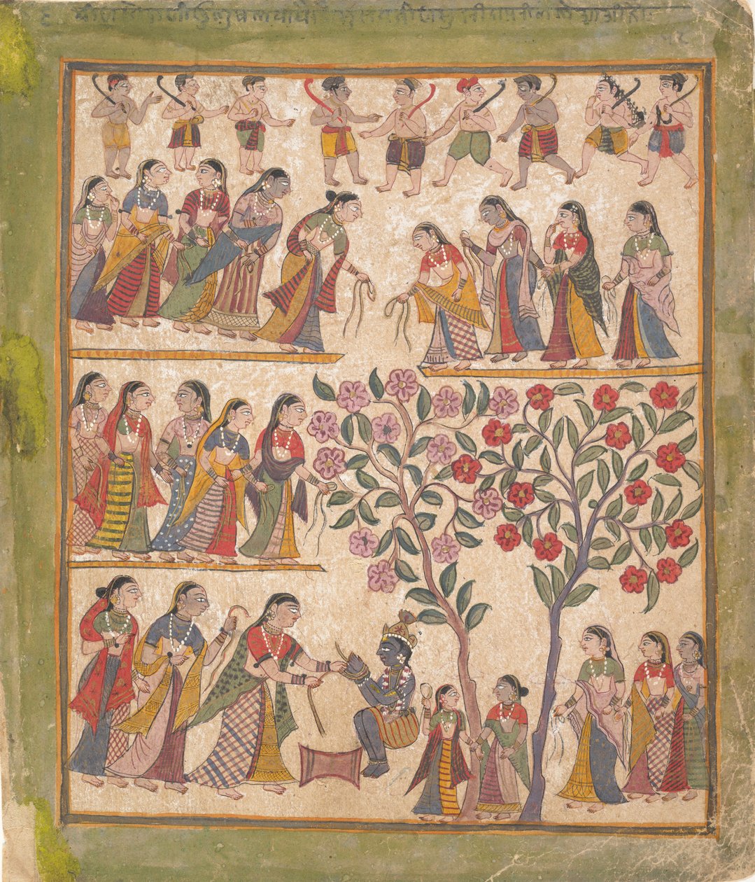 Yashoda Binds Krishnas Hands: Page from a Dispersed Bhagavata Purana Manuscript, 1640-50. od Unbekannt