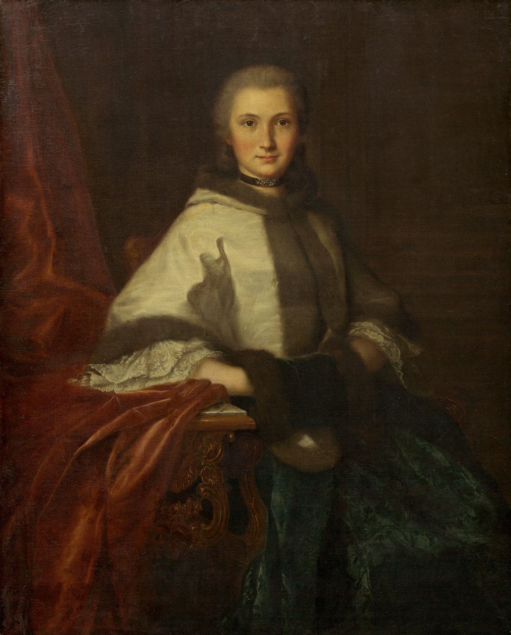 Mladá žena s rukávníkem, c. 1750. od Unbekannt