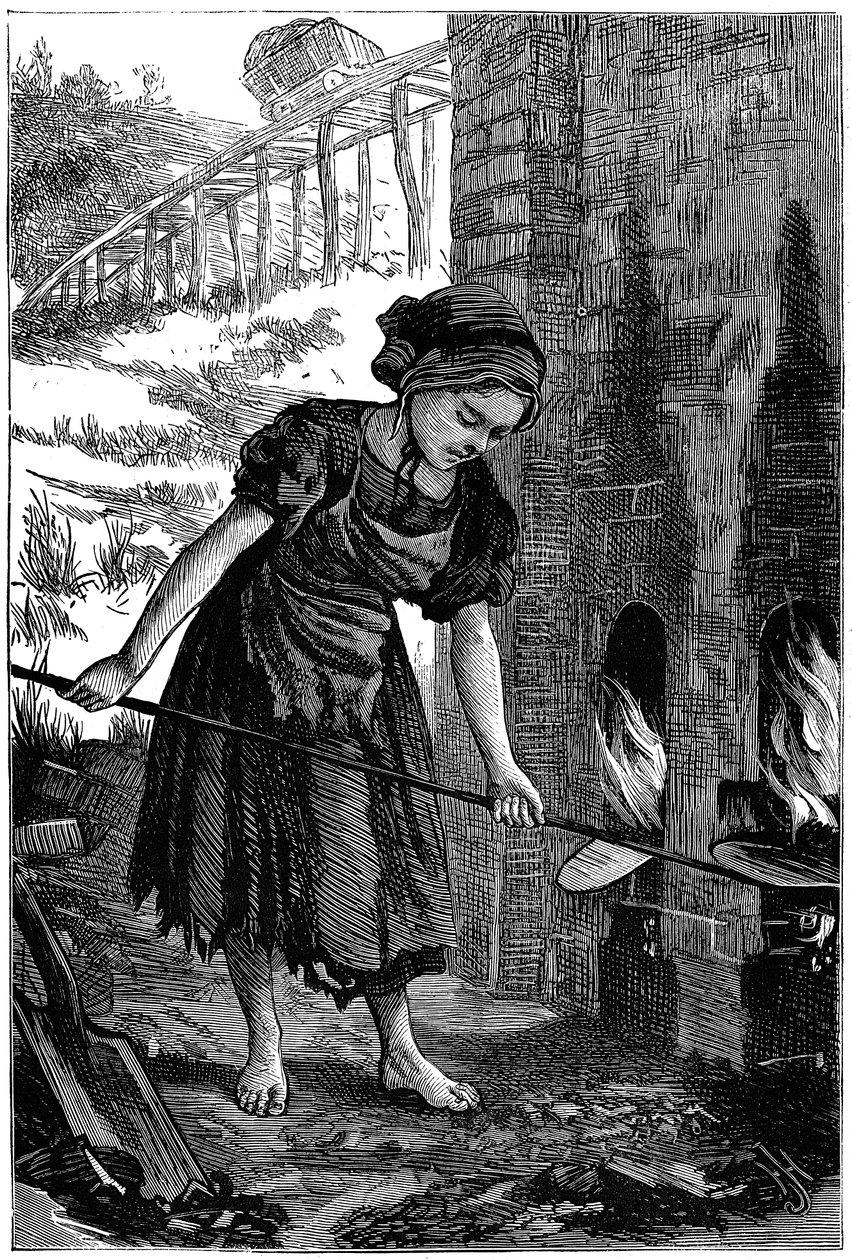 Mladá dívka pečující o požární otvory v cihlové peci, 1871 od Unbekannt