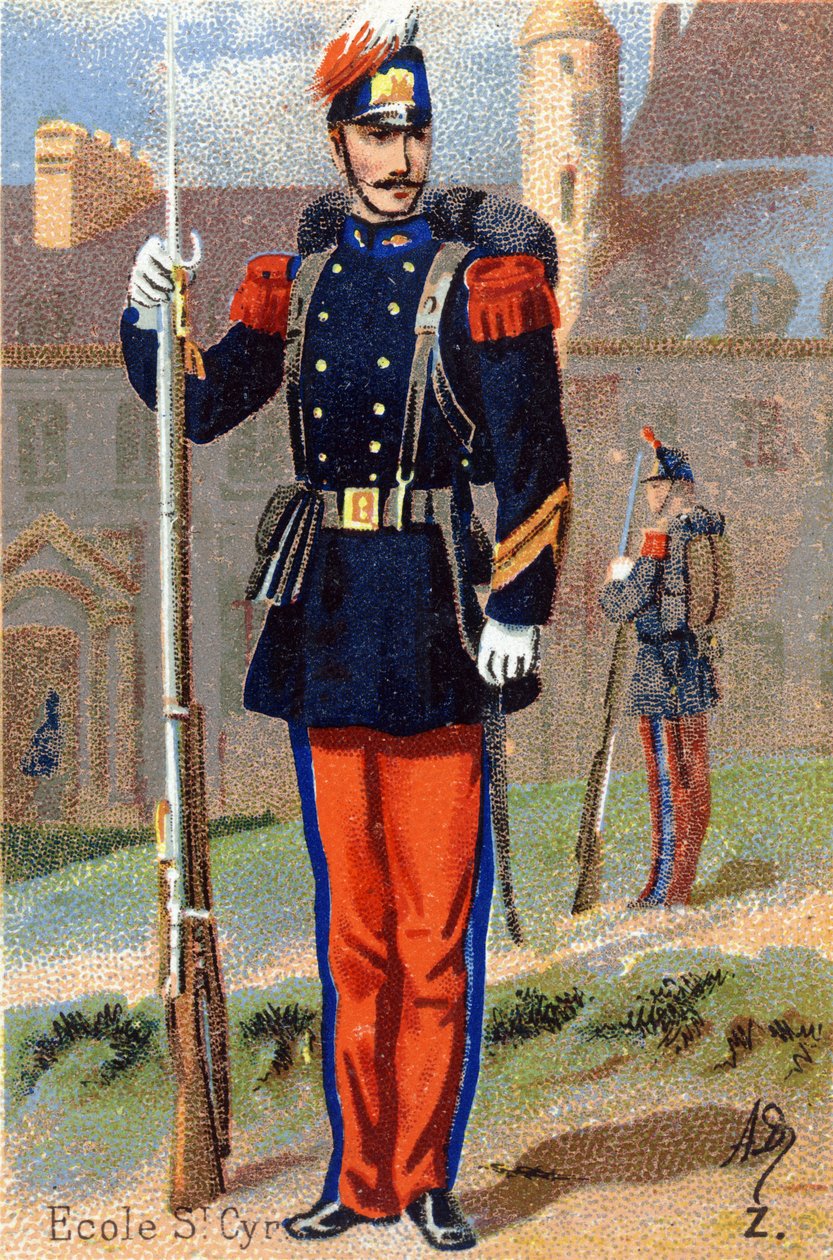Z: Škola Saint Cyr . Rytina ve "vojenské abecedě" . Iniciály ilustrátora: A. D. Neznámý vydavatel. Chromolitografie konce 19. století. Rozměr: 10,5 x 7 cm. od Unbekannt