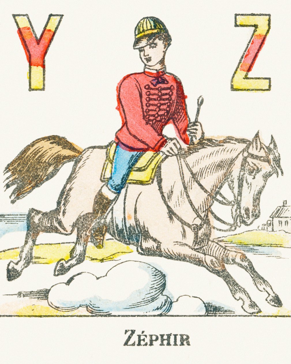 Z: Zephir, jezdec cválající na svém koni jménem Zephyr - Games Alphabet, c.1890 (rytina) od Unbekannt