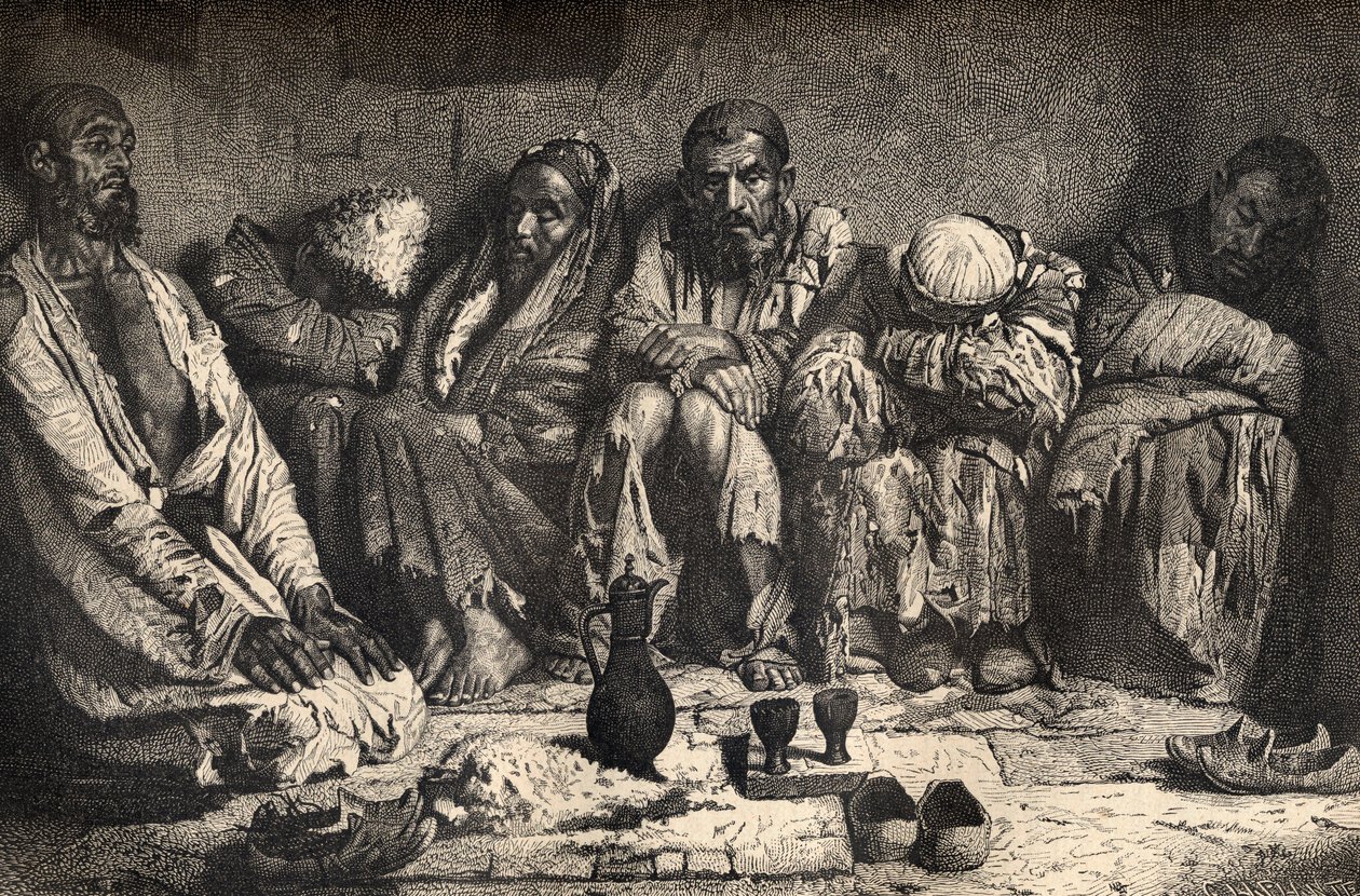 Opiové doupě ve střední Asii, ilustrace ze „Světa v rukou“, vyryl Charles Laplante († 1903), vydáno 1878 od Unbekannt Unbekannt