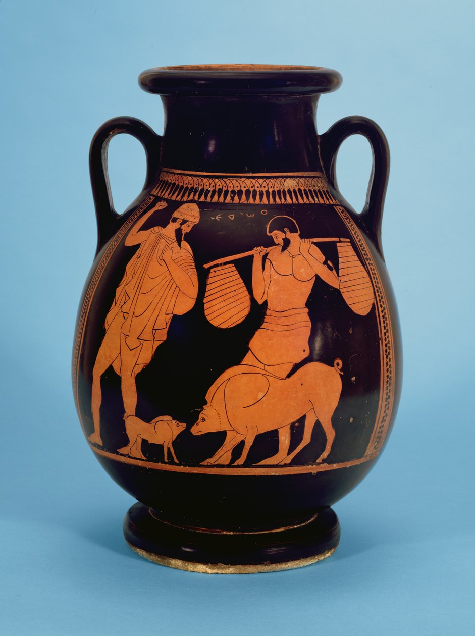 Podkrovní červeňáci: prasata, pastevec vepřů a Odysseus, od malíře prasat, 470–60 př.n.l. od Unbekannt Unbekannt