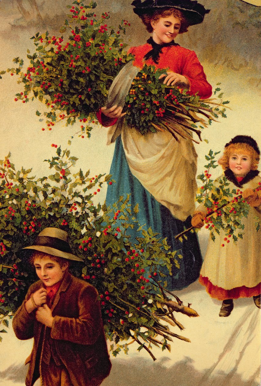 Carrying Home the Christmas Holly, viktoriánský, (ilustrace knihy) od Unbekannt Unbekannt