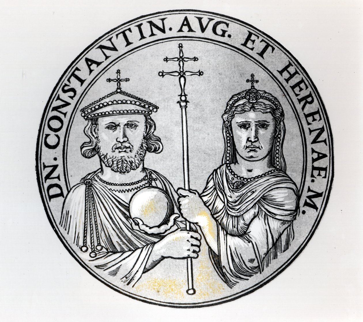 Constantine VI (770-c.797 AD) a jeho matka Irene (rytina) (černobílá fotografie) od Unbekannt Unbekannt
