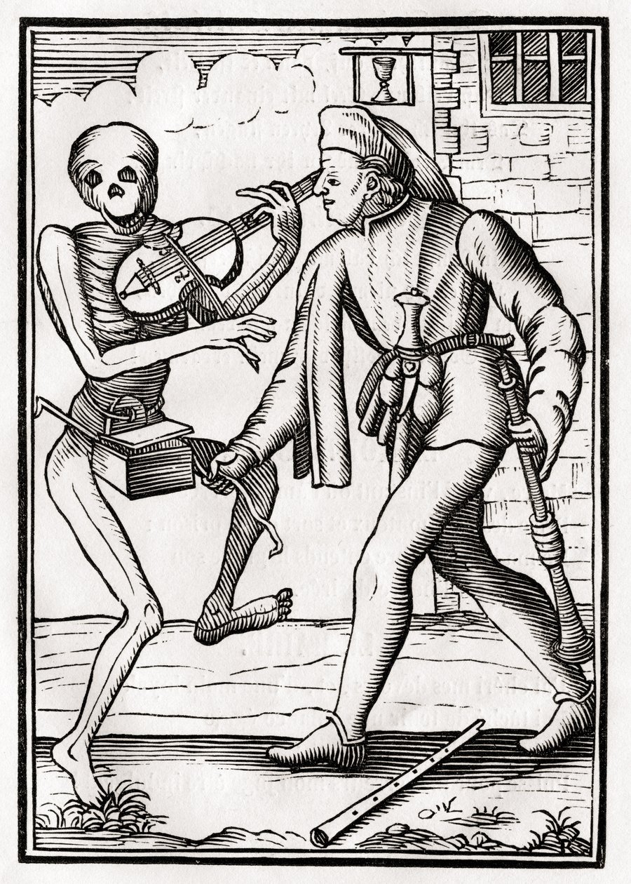 Smrt přichází k hudebníkovi, z knihy "Der Todten Tanz", vydáno v Basileji, 1843 (litografie) od Unbekannt Unbekannt