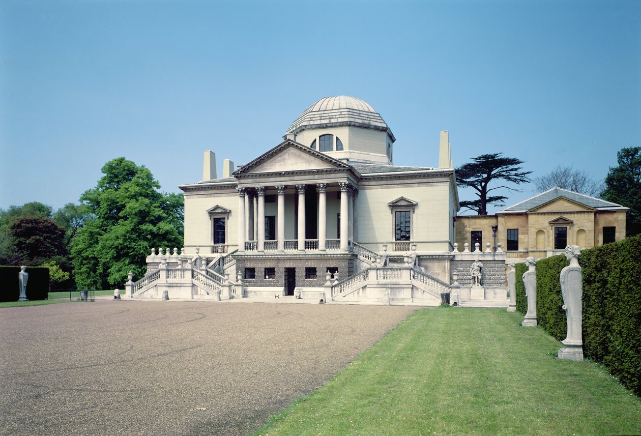 Vnější pohled na východní frontu Chiswick House, Londýn, (1725-29), postavený lordem Burlingtonem, 3. hrabětem z (Richard Boyle) (1694-1753) od Unbekannt Unbekannt