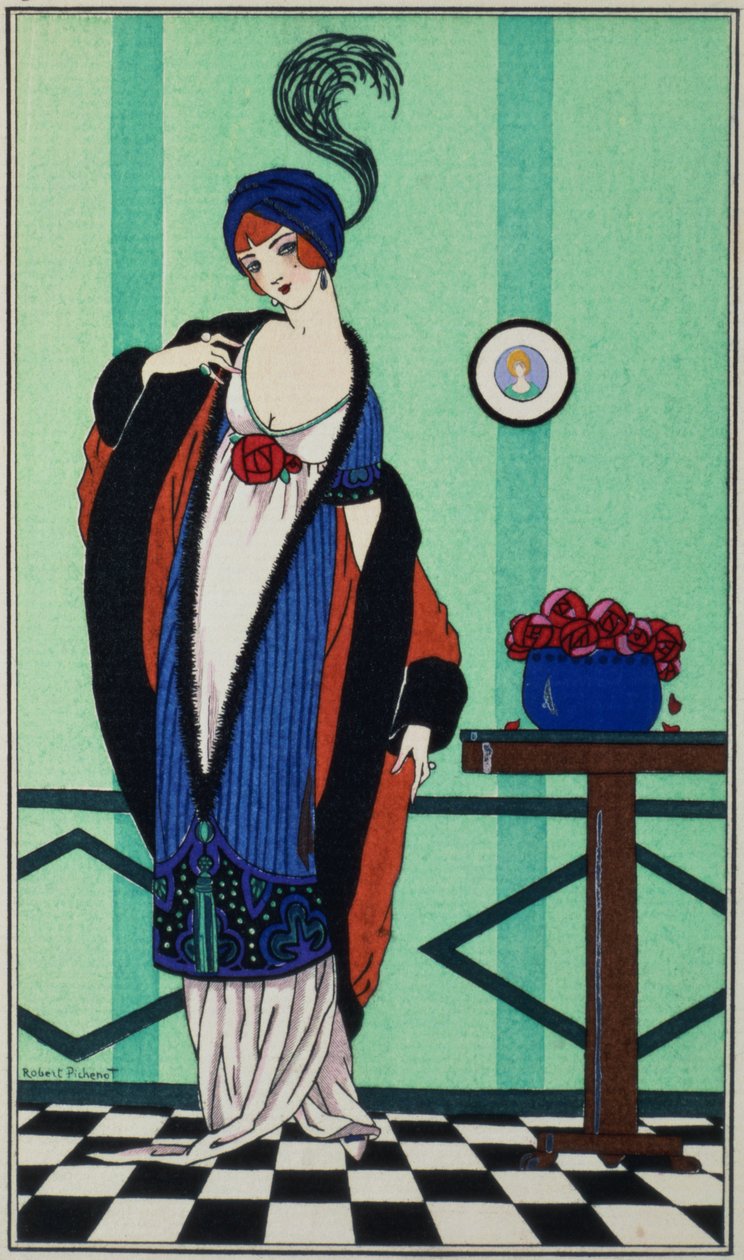 Kožich s mušelínovou tunikou z `Costumes Parisiens od Roberta Pichenota, 1913 od Unbekannt Unbekannt