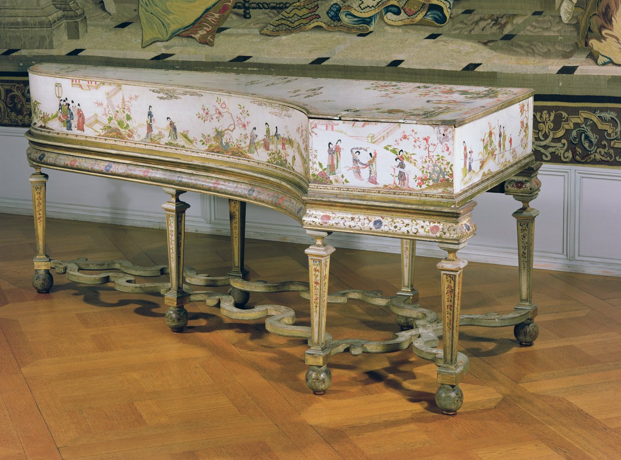 Cembalo, figurky Chinoiserie na bílém lakovaném pozadí od Dagly Workshop, možná Gerard Dagly, 1710 od Unbekannt Unbekannt