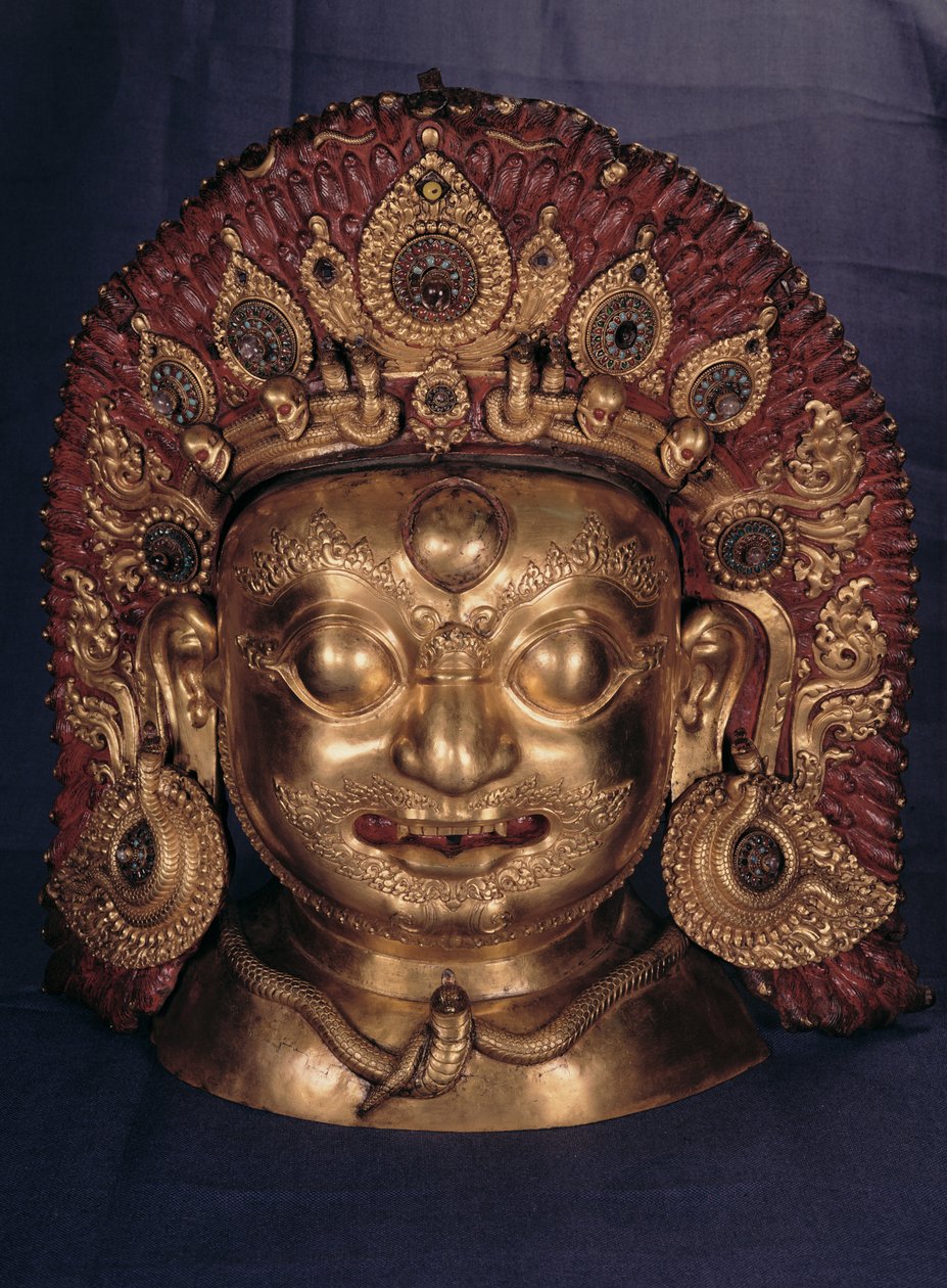 Hlava Bhairavy, konec 17. století (ražená měď, malovaná a zlacená) od Unbekannt Unbekannt