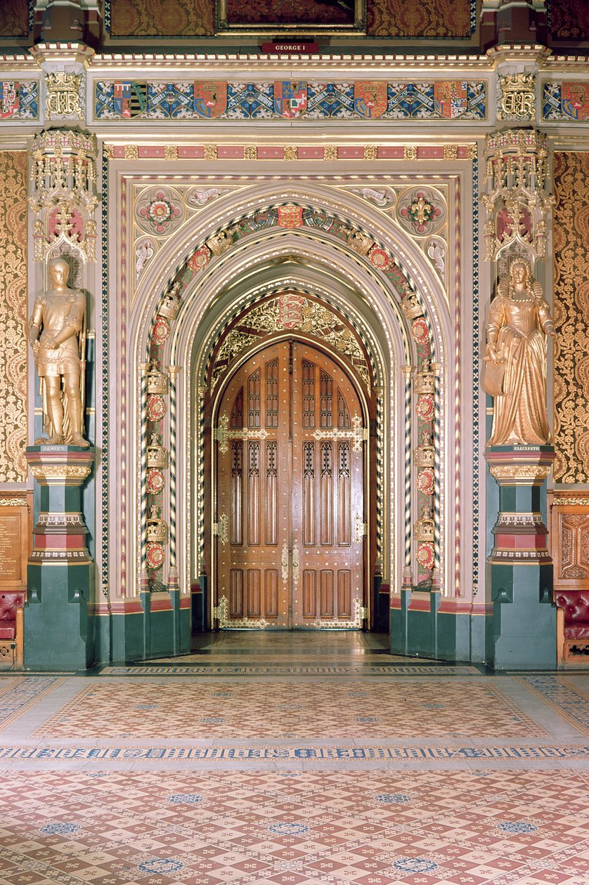 Houses of Parliament, vchod do Robing Room, Royal Gallery, c.1841, Sir Charles Barry, (1795-1860) & Augustus Pugin, (1812-52) Westminster, Londýn, Velká Británie od Unbekannt Unbekannt