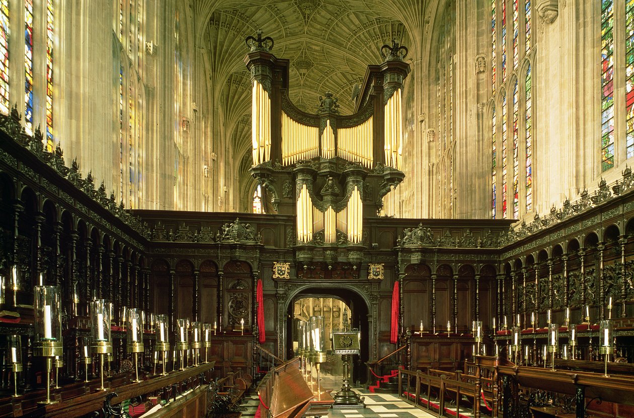 Vnitřní pohled ukazuje uličku a varhany, Kings College Chapel, Cambridge od Unbekannt Unbekannt