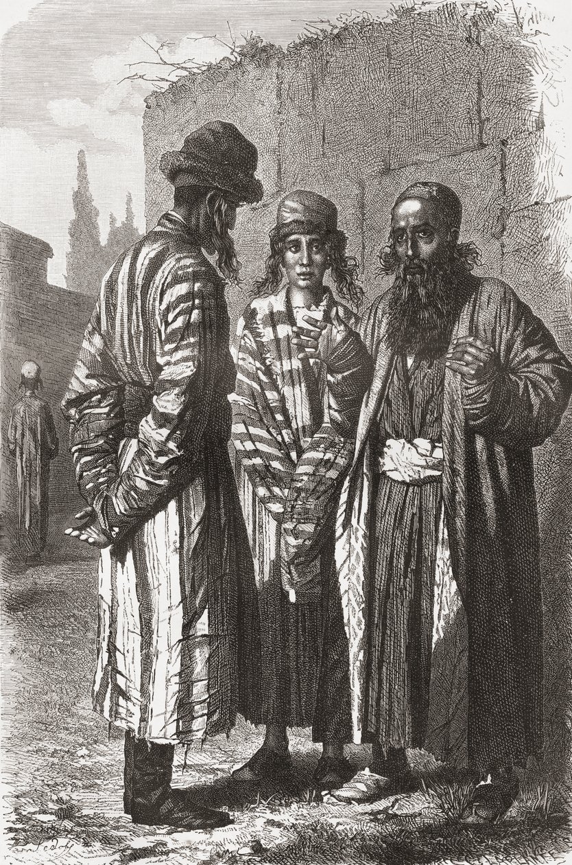 Židé z Taškentu, hlavního města Uzbekistánu, ilustrace z 