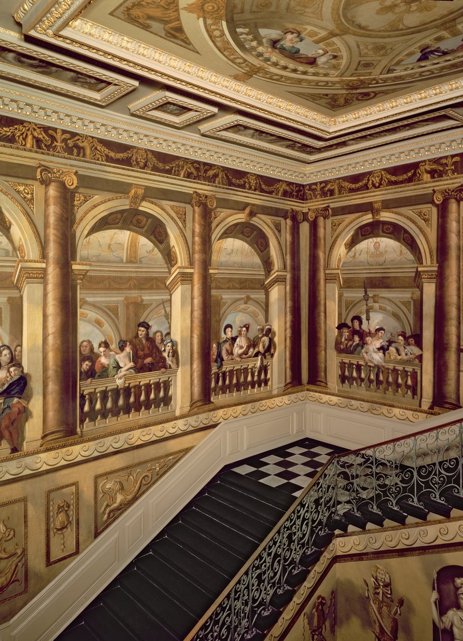 Kensingtonský palác, Pohled na královské velké schodiště, anglická škola, (17. století) Londýn, Velká Británie od Unbekannt Unbekannt