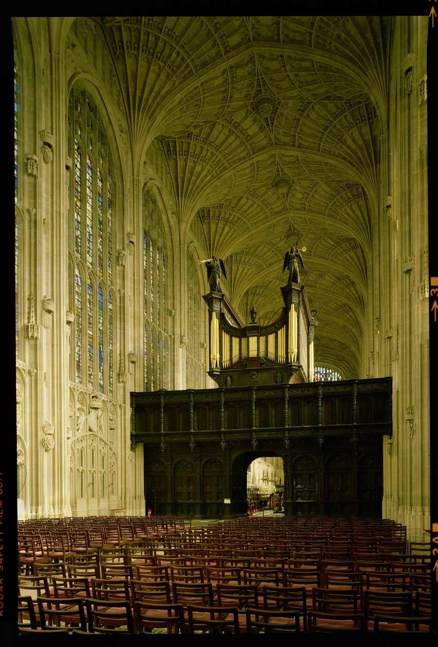 Kings College Chapel, vnitřní pohled s vějířovou klenbou a varhanami, anglická škola (15. století), Cambridge, Velká Británie od Unbekannt Unbekannt