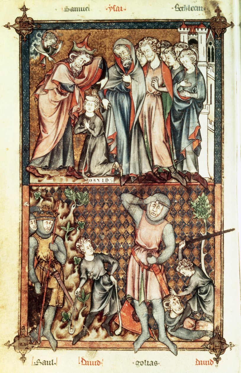 Lat 1023 f.7v David a Goliáš se Saulem od Le Bel de Breviare od Unbekannt Unbekannt